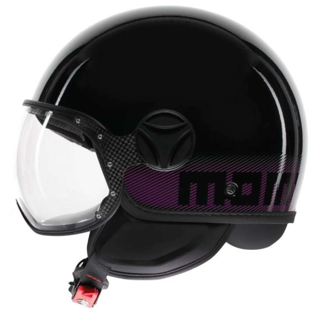 Casco Jet MomoDesign FGTR Classic Stripes - Nero Lucido/Fucsia - E2206