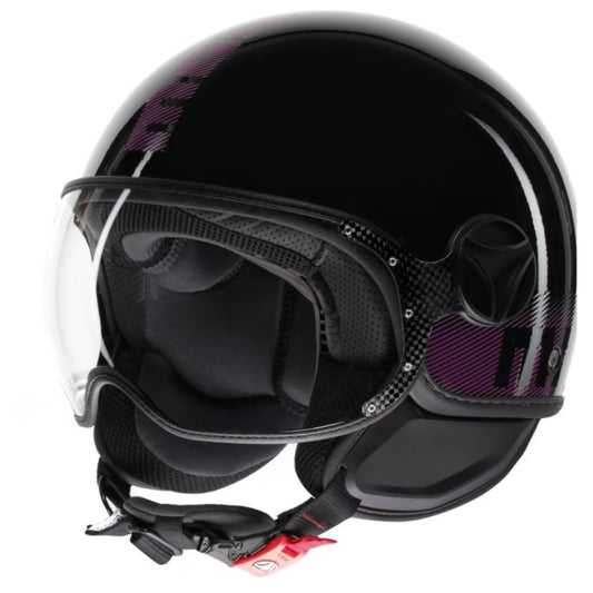 Casco Jet MomoDesign FGTR Classic Stripes - Nero Lucido/Fucsia - E2206