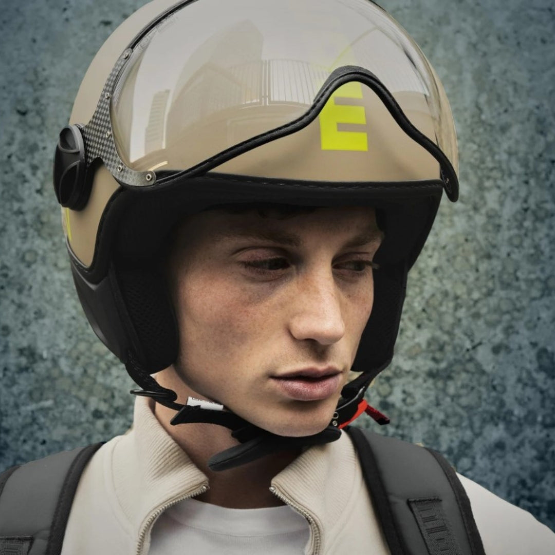 Casco Jet MomoDesign FGTR Classic Mono - Sabbia Opaco/Lime - E2206