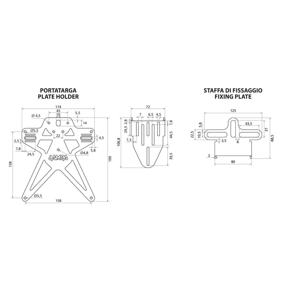Portatarga Lampa Aero-X Evo 7 Completamente Regolabile in Alluminio